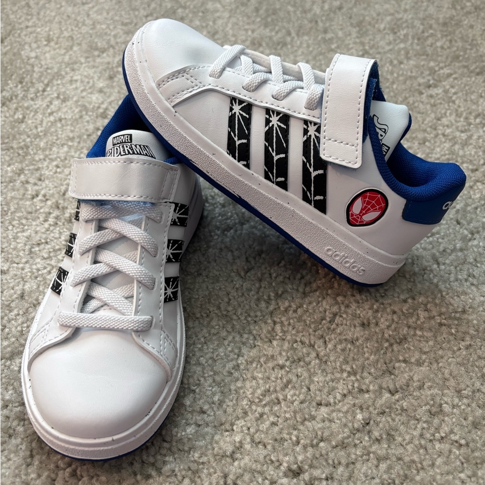Adidas White and Blue Sneakers with Iconic Design